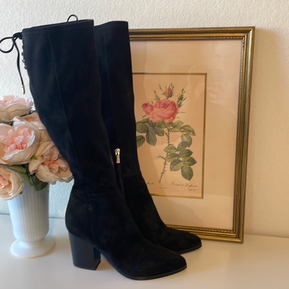 Marc Fisher Lablina Tall Black Suede Suede Back Lace Boots Size 9 - Picture 1 of 9
